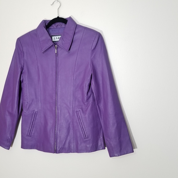 Vintage LA-ROSE Purple Leather Zip Up Jacket Size Small - Picture 2 of 16